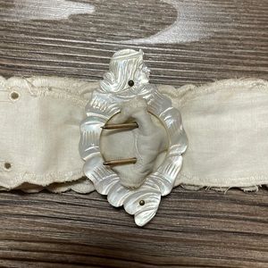 Beautiful Victorian Era Antique MOP Cameo Belt Buckle w/ its Original Lace Belt